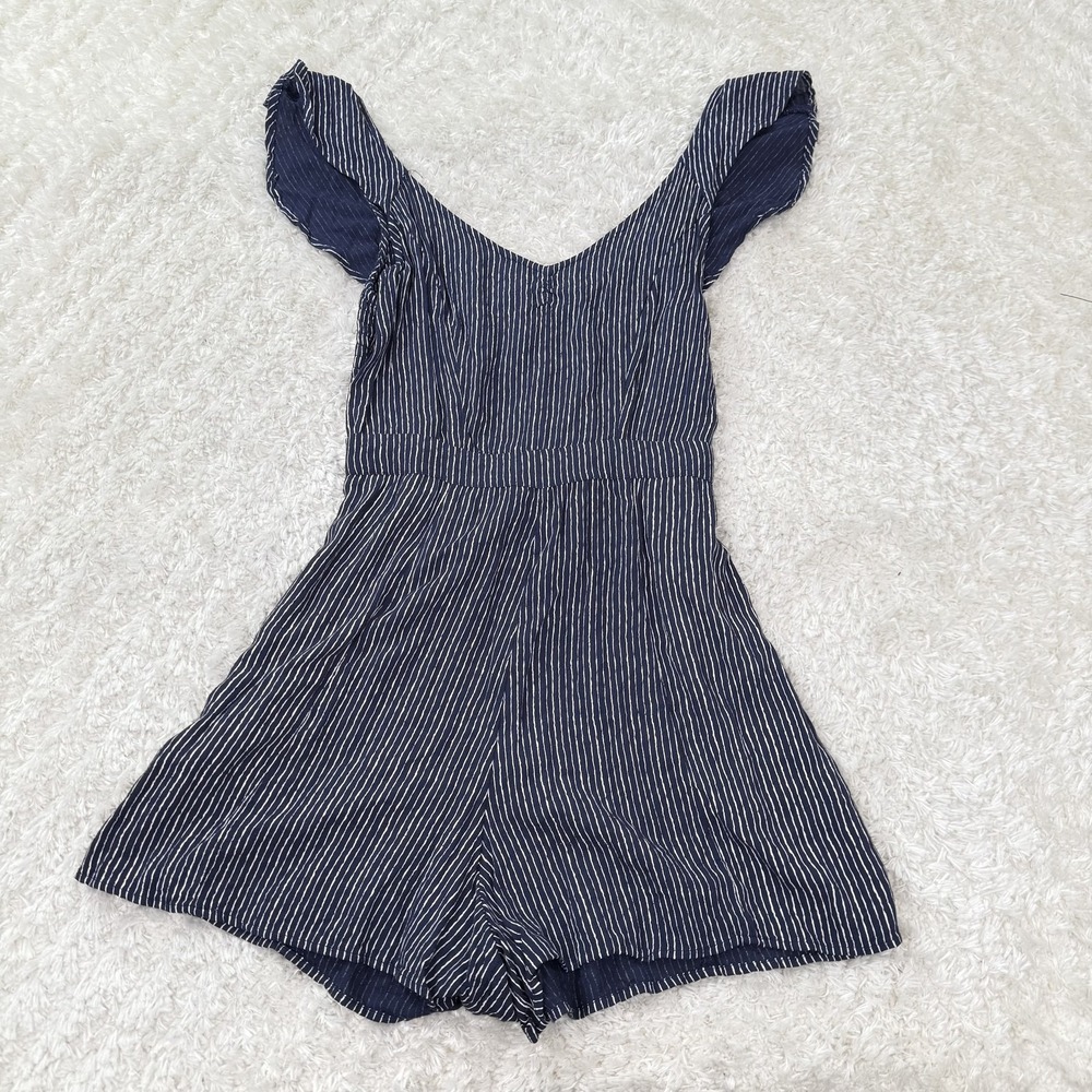 American Eagle Romper Womens XS Striped Ruffle Short Sleeve Pockets Summer Casua